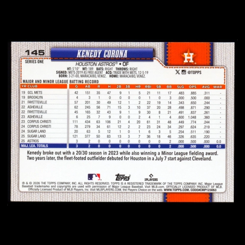Kenedy Corona RC 2026 Topps Rookie Astros