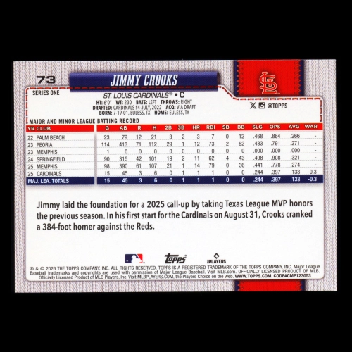 Jimmy Crooks RC 2026 Topps Rookie Cardinals