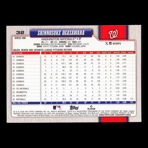 Shinnosuke Ogasawara RC 2026 Topps Rookie Nationals