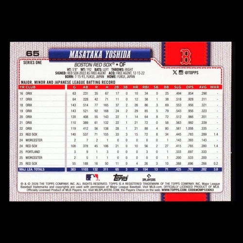 Masataka Yoshida 2026 Topps Red Sox