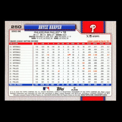 Bryce Harper 2026 Topps Phillies