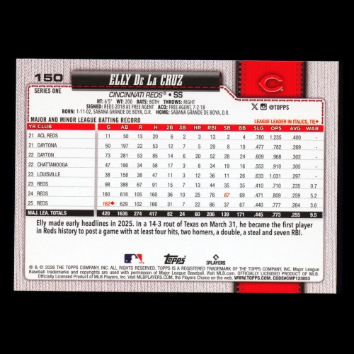 Elly De La Cruz 2026 Topps Reds