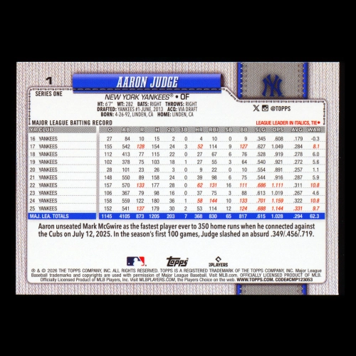 Aaron Judge 2026 Topps Yankees