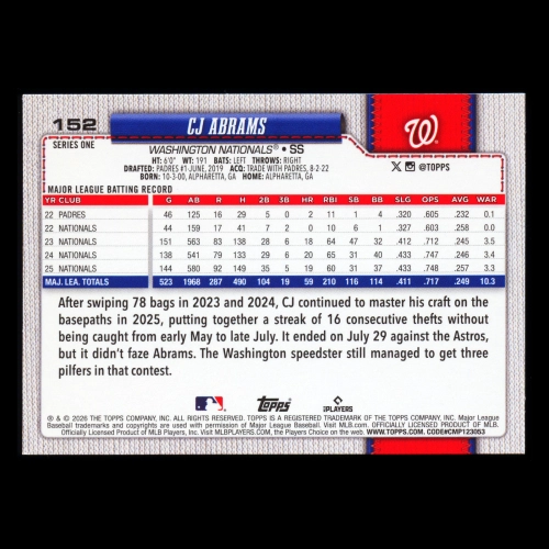 CJ Abrams 2026 Topps Nationals