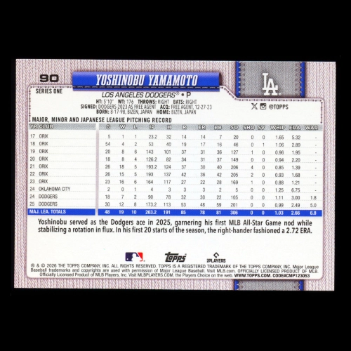 Yoshinobu Yamamoto 2026 Topps Dodgers