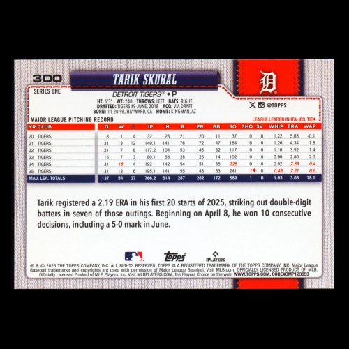 Tarik Skubal 2026 Topps Tigers