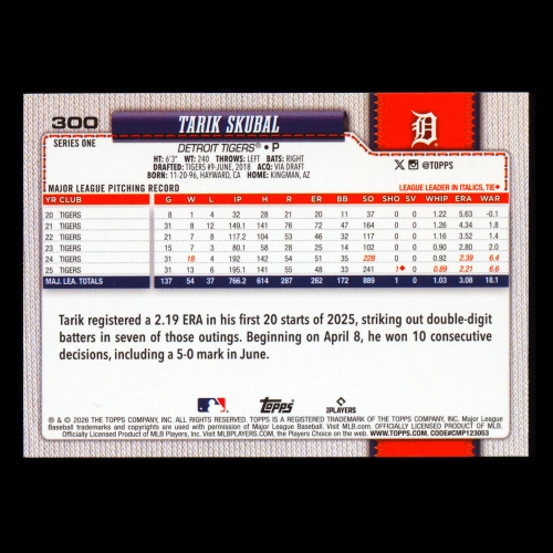 Tarik Skubal 2026 Topps Tigers