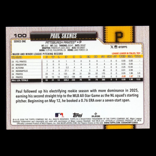 Paul Skenes 2026 Topps Pirates