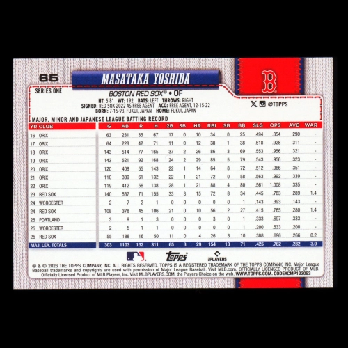 Masataka Yoshida 2026 Topps Red Sox