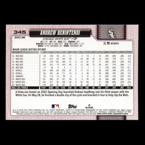 Andrew Benintendi 2026 Topps White Sox