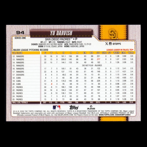 Yu Darvish 2026 Topps Padres