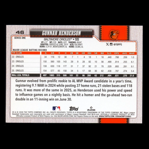 Gunnar Henderson 2026 Topps Orioles