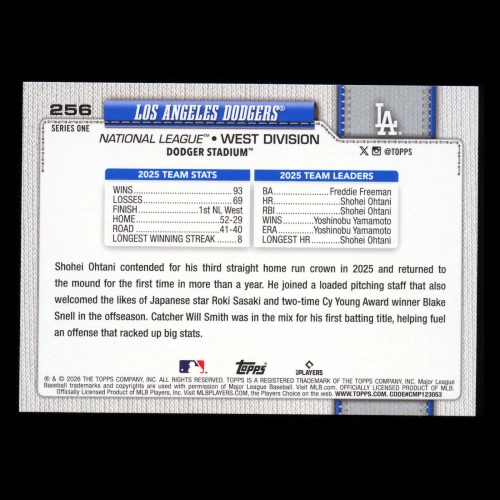 Angeles Dodgers 2026 Topps Holo Foil Team Card Dodgers