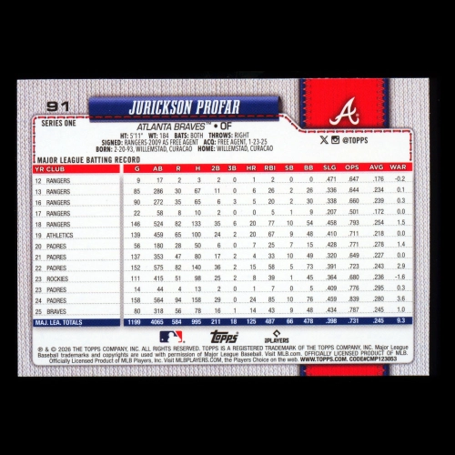 Jurickson Profar 2026 Topps Rainbow Foil Braves 