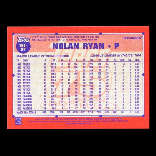 Nolan Ryan 2026 Topps '91 Topps Rangers
