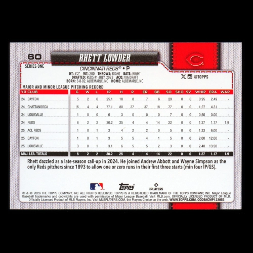 Rhett Lowder 2026 Topps Future Stars Reds