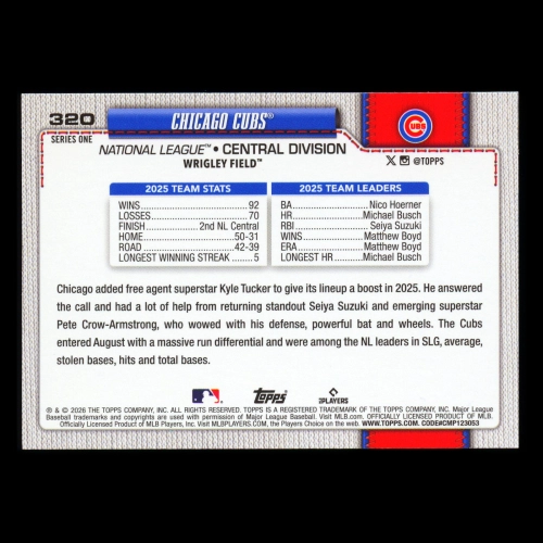 Chicago Cubs 2026 Topps Team Card Cubs
