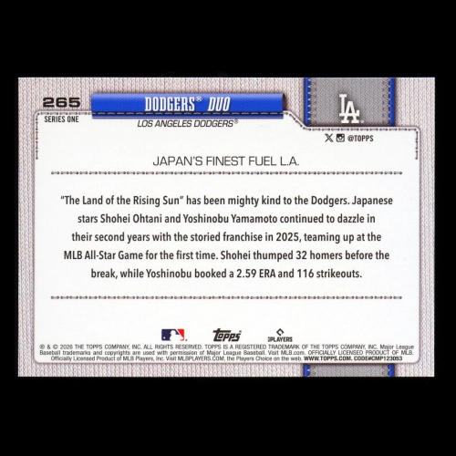 Shohei Ohtani 2026 Topps Combo Card Dodgers