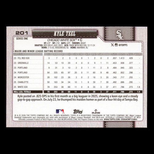 Kyle Teel RC 2026 Topps Rookie White Sox