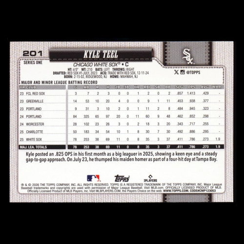 Kyle Teel RC 2026 Topps Rookie White Sox