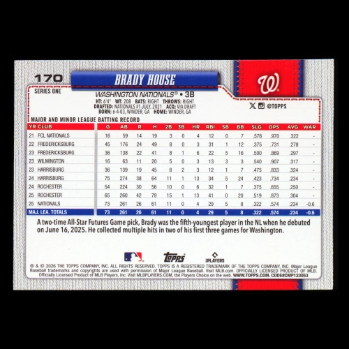 Brady House RC 2026 Topps Rookie Nationals