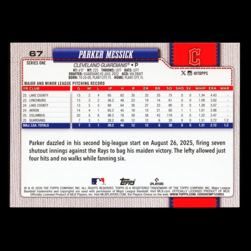 Parker Messick RC 2026 Topps Rookie Guardians