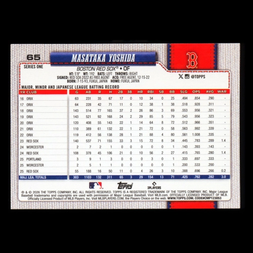 Masataka Yoshida 2026 Topps Red Sox