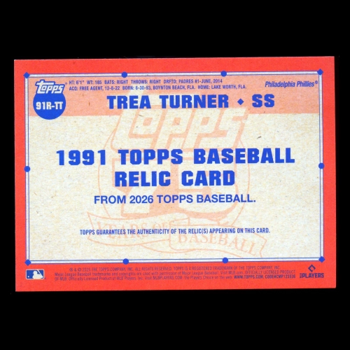 Trea Turner 2026 Topps '91 Topps Relics Phillies