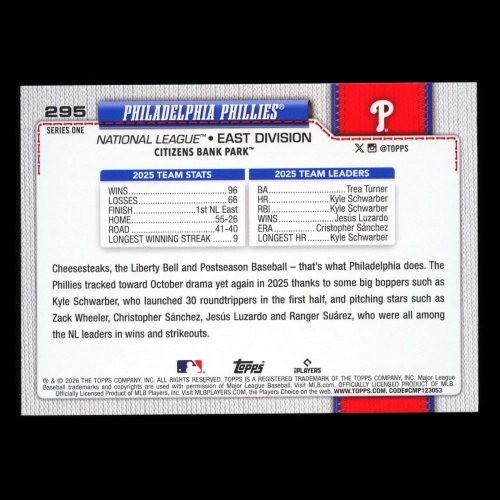 Philadelphia Phillies 2026 Topps Holo Foil Team Card Phillies