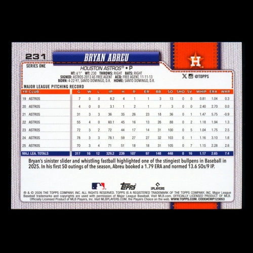 Bryan Abreu 2026 Topps Diamante Foil Astros