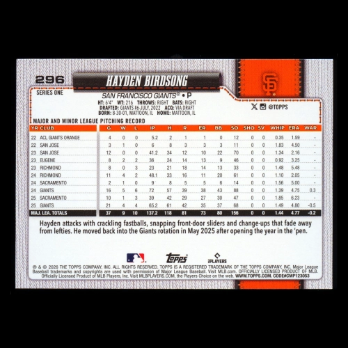 Hayden Birdson 2026 Topps Diamante Foil Future Stars