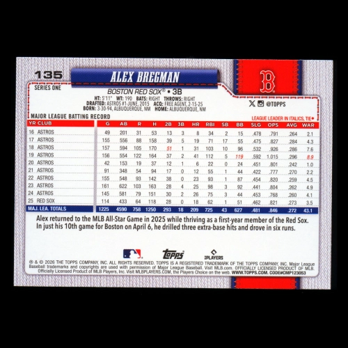 Alex Bregman 2026 Topps Pink Diamante Foil Red Sox