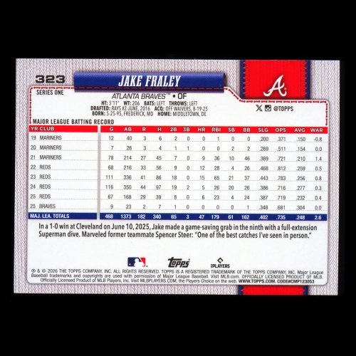 Jake Fraley 2026 Topps Diamante Foil Braves