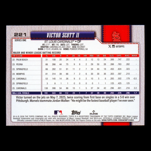 Victor Scott II 2026 Topps Diamante Foil Cardinals