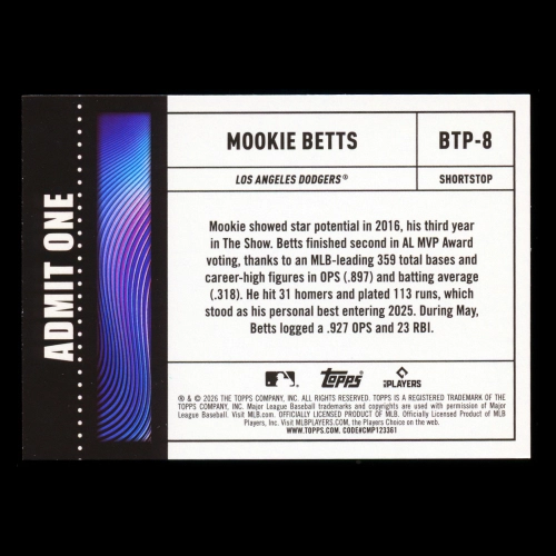 Mookie Betts 2026 Topps Big Ticket Players Dodgers