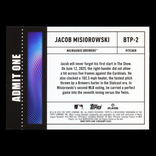 Jacob Misiorowski RC 2026 Topps Big Ticket Players Rookie Brewers