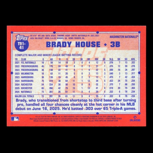Brady House RC 2026 Topps '91 Topps Rookie Nationals