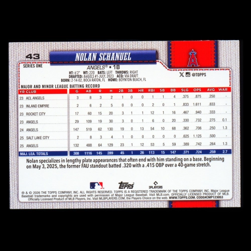 Nolan Schanuel 2026 Topps Rainbow Foil Angels