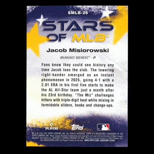 Jacob Misiorowski RC 2026 Topps Stars Of MLB Rookie Brewers