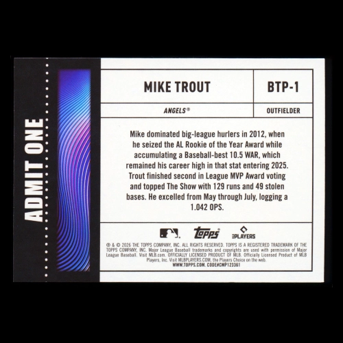 Mike Trout 2026 Topps Big Ticket Players Angels