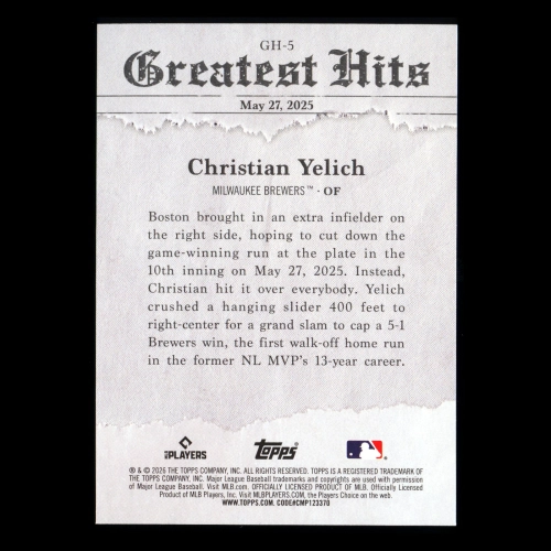 Christian Yelich 2026 Topps Greatest Hits Brewers