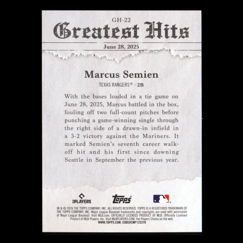 Marcus Semien 2026 Topps Greatest Hits Rangers