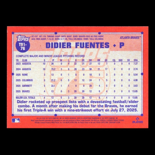 Didier Fuentes RC 2026 Topps '91 Topps Rookie Braves