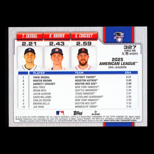 Skubal - Crochet - Brown 2026 Topps Leaders Holo Foil Tigers - Red Sox - Astros