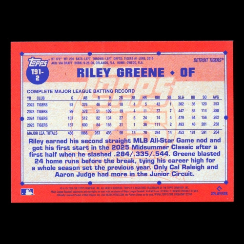 Riley Greene 2026 Topps '91 Topps Crackle Foil Tigers
