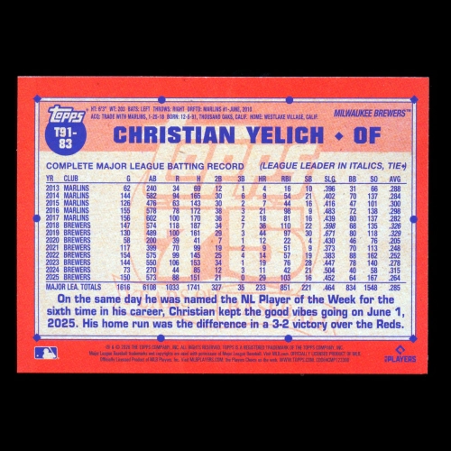 Christian Yelich 2026 Topps '91 Topps Crackle Foil Brewers