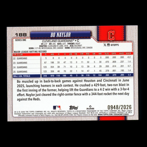 Bo Naylor 2026 Topps Gold Guardians 0948/2026