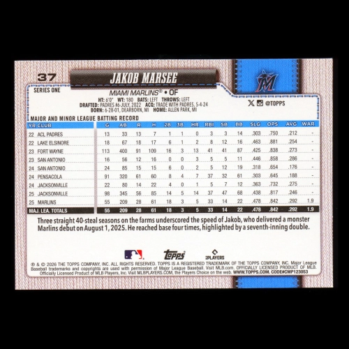 Jakob Marsee RC 2026 Topps All-Star Rookie Marlins