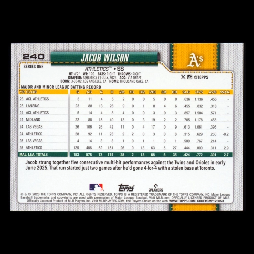 Jacob Wilson 2026 Topps All-Star Rookie Athletics