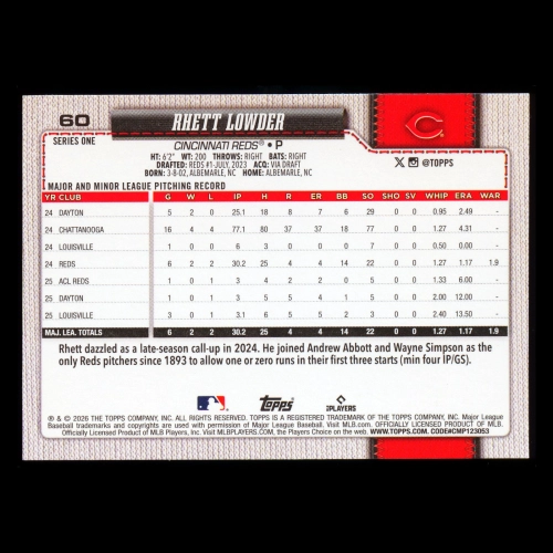 Rhett Lowder 2026 Topps Future Stars Reds